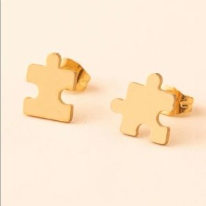 Gold Puzzle Piece Stud Earrings (Autism Awareness)